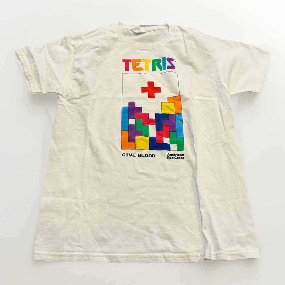 Tetris 40th Anniversary American Red Cross White Short Sleeve T-Shirt M Nwot New